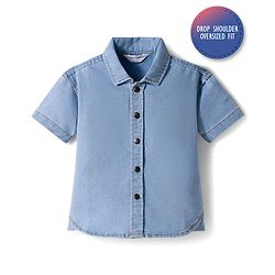 Bonfino 100% Cotton Denim Half Sleeves Oversized Shirt - Light Blue