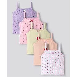 Bonfino Cotton Elastane Knit Sleeveless Slips with Fruit Print Pack of 5 - White Pink & Purple