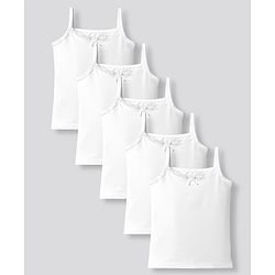 Bonfino Cotton Knit Sleeveless Solid Slips With Bow Applique Pack Of 5 - White
