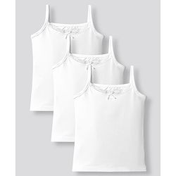 Bonfino Cotton Knit Sleeveless Solid Slips With Bow Applique Pack Of 3 - White