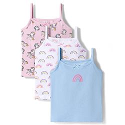 Bonfino Cotton Knit Sleeveless Unicorn & Rainbow Printed Slips Pack Of 3 - Multicolour