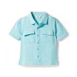 Bonfino 100% Cotton Woven Drop Shoulder Sleeves Shirt With Oversized Patch Pockets - Light Blue