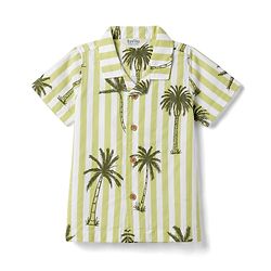 Bonfino 100% Cotton Slub Woven Half Sleeves Resort Collar Striped Shirt with Tree Print - Green
