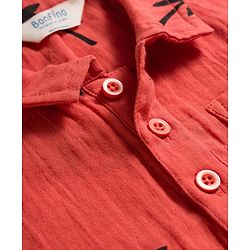 Bonfino 100% Cotton Woven Half Sleeves Palm Tree Double Cloth Printed Shirt - Red