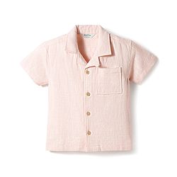 Bonfino 100% Cotton Woven Dropped Shoulder Half Sleeves Slub Resort Solid Color Shirt - Beige