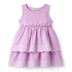 Bonfino Cotton Rib Knit and Woven Dress with Tiers Lavender 6-9 Months