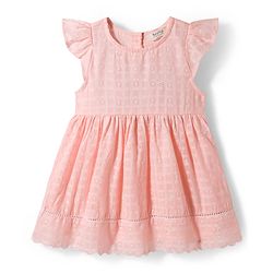 Bonfino 100% Cotton Woven Sleeveless Floral Embroidered Fit & Flare Frock - Pink