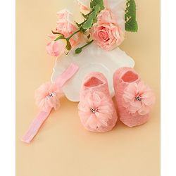 Bonfino Headband With Booties & Floral Applique - Pink