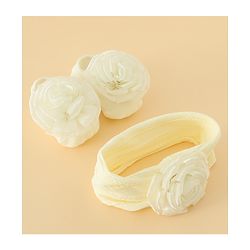 Bonfino Free Size Headband With Floral Applique & Booties Set - Yellow