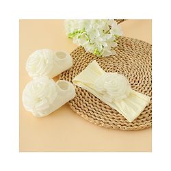Bonfino Free Size Headband With Floral Applique & Booties Set - Yellow