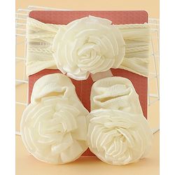 Bonfino Free Size Headband With Floral Applique & Booties Set - Yellow