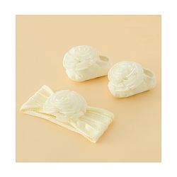 Bonfino Free Size Headband With Floral Applique & Booties Set - Yellow