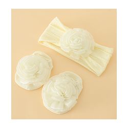 Bonfino Free Size Headband With Floral Applique & Booties Set - Yellow