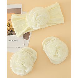 Bonfino Free Size Headband With Floral Applique & Booties Set - Yellow