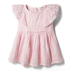 Bonfino 100% Cotton Woven Sleeveless Fit & Flare Dress With Butterfly Embroidery - Pink