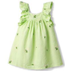 Bonfino Cotton Woven One Piece Dresses/Frocks Embroidered A-Line Frill Sleeves LIGHT GREEN 9-12 Months