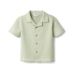 Bonfino 100% Cotton Woven Half Sleeves Resort Collar Dropped Shoulder Shirt with Embroidery Details - Light Green