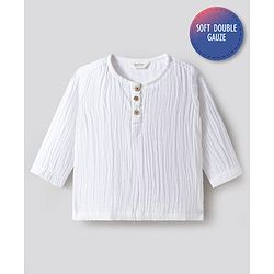 Bonfino 100% Cotton Woven Full Sleeves Textured Solid Kurta Placket Shirt - White