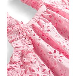 Bonfino 100% Cotton Woven Sleeveless A Line Schiffli Dress With Floral Design - Light Pink