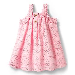 Bonfino 100% Cotton Woven Sleeveless A Line Schiffli Dress With Floral Design - Light Pink