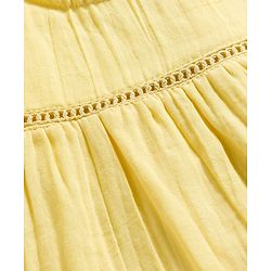 Bonfino 100% Cotton Woven Frill Sleeves Solid Top With Lace Detailing - Yellow