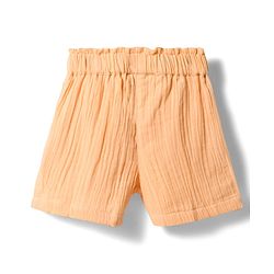 Bonfino 100% Cotton Double Gauze Woven Half Sleeves Solid Top & Shorts Set - Peach