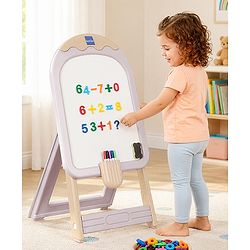 Bonfino Candy Shape Easel Board for Kids - Blue| Drawing Activity Board| Stationery Storage Pocket| Magnetic Numbers| Colorful Markers| Multifunctional| Foldable and Adjustable Height| 2-10 Years Kids