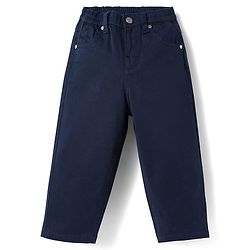 Bonfino Cotton Elastane Woven Full Length Twill Lycra Solid Baggy Trouser - Navy Blue