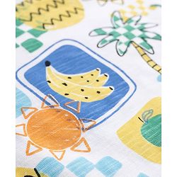 Bonfino 100% Cotton Knit Full Sleeves T-Shirt & Pyjama Co-ord Night Suit With Fruit & Tree Print - Off White