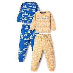 Bonfino 100% Cotton Knit Full Sleeves T-Shirt & Pajama Night Suits with Surfing Theme Print Pack of 2 - Blue & Off White