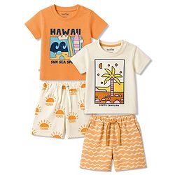 Bonfino 100% Cotton Knit Half Sleeves T-Shirts & Shorts Night Suits with Hawaii Print Pack of 2 - Multicolor
