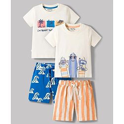 Bonfino 100% Cotton Knit Half Sleeves Beach Theme Printed T-Shirt & Shorts Night Suit Pack Of 2 - Multicolour