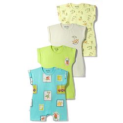Bonfino 100% Cotton Knit Half Sleeve Printed Rompers Pack Of 4 - Multicolor