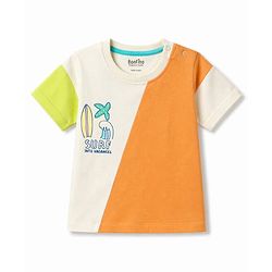 Bonfino 100% Cotton Knit Drop Shoulder Oversized T-Shirt & Shorts Set With Surf Print - Multicolor