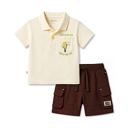 Bonfino 100% Cotton Knit Half Sleeves Polo T-Shirt & Shorts Set With Tree Embroidery - Multicolor