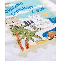 Bonfino 100% Cotton Knit Half Sleeves T-Shirt & Cargo Shorts Set With Beach Print - White & Yellow