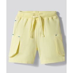 Bonfino 100% Cotton Knit Half Sleeves T-Shirt & Cargo Shorts Set With Beach Print - White & Yellow