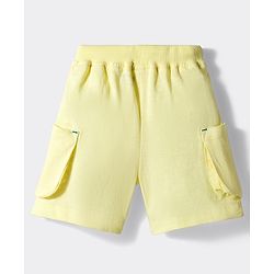 Bonfino 100% Cotton Knit Half Sleeves T-Shirt & Cargo Shorts Set With Beach Print - White & Yellow