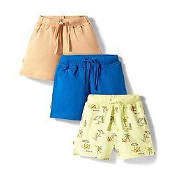 Bonfino 100% Cotton Knit Above Knee Length Beach Theme Printed Shorts Pack of 3 - Orange Blue & Light Yellow