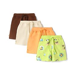 Bonfino 100% Cotton Knit Above Knee Length Shorts with Beach Theme Print Pack of 4 - Multicolor