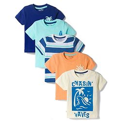 Bonfino Cotton Knit T-Shirts Half Sleeve With Beach Theme Print Pack Of 5 Multi color 9-12 Months