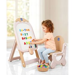 Bonfino Candy Shape Easel Board with Chair for Kids| Drawing Activity Board Stationery Storage Basket, Magnetic Numbers & Colorful Markers|Multifunctional|Foldable & Adjustable Height|2-10 Years Kids