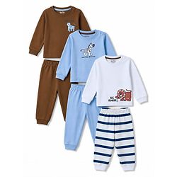 Bonfino 100% Cotton Knit Full Sleeves T-Shirts & Pyjama Night Suits with Animal Print Pack of 3 - Multicolor