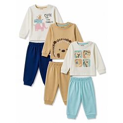 Bonfino 100% Cotton Knit Full Sleeves T-Shirts & Pyjama Night Suits with Animal Print Pack of 3 - Multicolor