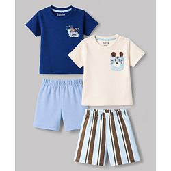 Bonfino 100% Cotton Knit Half Sleeves Striped & Animal Printed T-Shirts & Shorts Night Suit Pack Of 2 - Multicolor