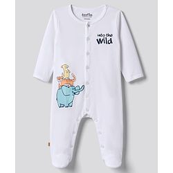Bonfino 100% Cotton Knit Full Sleeves Striped & Animal Printed Sleepsuits Pack Of 3 - Light Blue