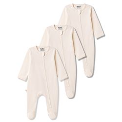 Bonfino 100% Cotton Knit Full Sleeves Solid Footed Sleepsuits Pack of 3 - White