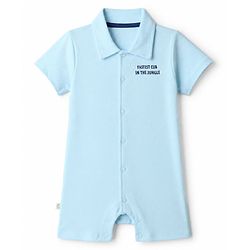 Bonfino 100% Cotton Knit Knee Length Rompers with Half Sleeves and Stripes with Text Print Pack of 3 - Navy Blue Khaki Light Blue