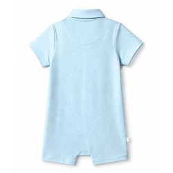 Bonfino 100% Cotton Knit Knee Length Rompers with Half Sleeves and Stripes with Text Print Pack of 3 - Navy Blue Khaki Light Blue
