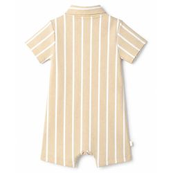 Bonfino 100% Cotton Knit Knee Length Rompers with Half Sleeves and Stripes with Text Print Pack of 3 - Navy Blue Khaki Light Blue